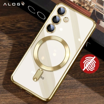 Etui do Samsung Galaxy S24 FE Alogy LuxeShield™️ Glamour Luxury Ring obudowa do MagSafe z osłoną aparatów Złote
