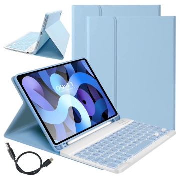 Etui ochronne z klawiaturą Alogy case z miejscem na rysik klawiatura bezprzewodowa do Apple iPad 11 2025 / iPad 10.9 2022 niebieskie + szkło