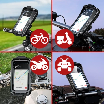 Motorrad-Handytasche für Smartphones bis 7 Zoll, wasserdicht (IP66), mit Touchscreen, Kabelanschluss, für Motorräder, Fahrräder, Roller und Co. – Schwarz