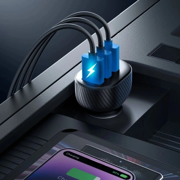 Ładowarka samochodowa Joyroom JR-CCD03 3× USB-A 17 W z wyświetlaczem – czarna