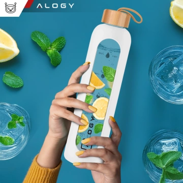 Große Glasflasche, Trinkflasche Alogy Motivational Messbecher 1l 1000ml, Silikonhülle Weiß