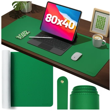 Schreibtischunterlage 80 × 40 cm – rutschfeste Schutzmatte aus elegantem PU-Ökoleder, für Maus und Tastatur, stilvoll und langlebig – Alogy WorkMat™ Grün