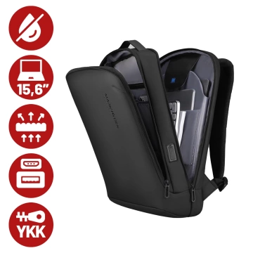 Plecak na Laptopa 15.6" Mark Ryden, Wodoodporny, Lekki i Smukły, Podróżny z Wyjściem USB, Kieszenią na Karty i Zamkiem YKK, Materiał EVA, 14L (42×30×12 cm) – Czarny