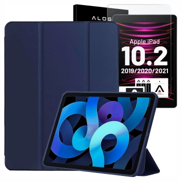 Etui do Apple iPad 10.2 9 gen 8/7 2021/2020/2019 Smart Case Alogy TPU obudowa na tablet Granatowe + Szkło