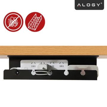 Organizer na Kable 2w1 Pod Biurko i na Ścianę, 40 cm, z Paskiem Klejącym utrzymanie porządku na biurku, Alogy CableHold™ – Czarny