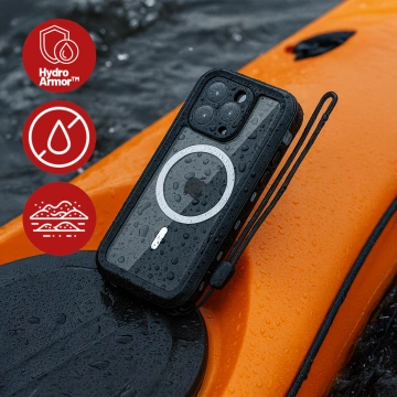 Etui Wodoodporne do Apple iPhone 15 Pro, Pancerna Obudowa 360° z Przezroczystym Tyłem, Kompatybilna z MagSafe, HydroArmor™ IP68 Case – Czarne