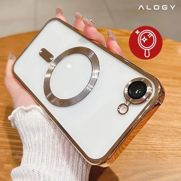 Etui do Apple iPhone 16e Alogy LuxeShield™️ Glamour Luxury Ring obudowa do MagSafe z osłoną aparatów Złote