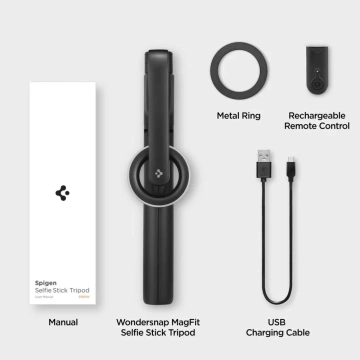 Selfie Stick Stick Stativ Spigen S580W MagSafe Bluetooth Telefonhalter Fotos Fernbedienung Schwarz