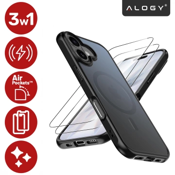 Zestaw 3w1 Etui Hybrydowe MagSafe + 2x Szkło Hartowane do Apple iPhone 17, Wzmocniona Ochrona, Odporne i Precyzyjnie Dopasowane, Alogy 3in1 Case Pack™ – Czarne