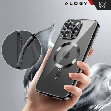 Etui MagSafe Case do Apple iPhone 16 Pro Alogy Glamour Luxury Ring obudowa czarno-przezroczyste + szkło hartowane