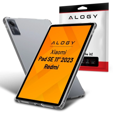 Etui Ochronne do Redmi Pad SE 11" 2023, Wzmocnione Narożniki, Smukłe i Lekkie, Antywstrząsowe ShockProof, Alogy FlexiShield™ – Przezroczyste + SZKŁO HARTOWANE