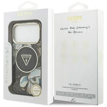 Etui Guess MagSafe do iPhone 17 Pro IML Glitter Flowers Triangle Black