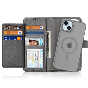 Etui do iPhone 15 Dux Ducis Lawa Skórzane Portfel MagSafe Szare