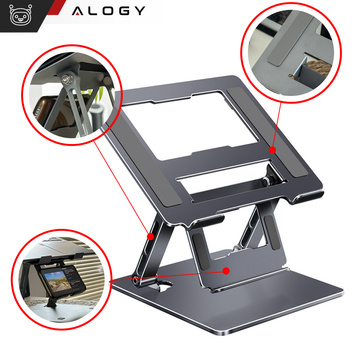 Uchwyt na laptop 17" Macbook tablet telefon stojak 2w1 podstawka składany regulowany aluminiowy na biurko Alogy Grafitowy