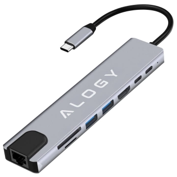 Hub 8w1 USB-C do 2xA+2xC+HDMI+SD+Micro+LAN 100mb – Alogy MultiHub™ Do Notebooka Laptopa