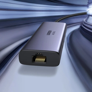 Wielofunkcyjny HUB UGREEN 7w1  USB Typ C - 2x USB 3.2 Gen 1 / HDMI 4K 60Hz / czytnik kart SD i TF / USB Typ C PD 100W / RJ45 1000Mbps (1Gbps) szary (60515 CM512)