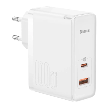 Baseus GaN5 Pro Fast Universal GaN USB Ladegerät Typ C / USB 100W PD3.0, QC4.0, AFC weiß (CCGP090202)