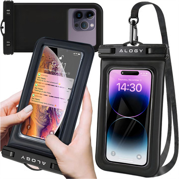 Wasserdichte wasserdichte Hülle für ein Telefon bis zu 7,5 Zoll, schwimmfähig für Schwimmbad-Kajak, Hülle, Wasserhülle, Alogy Black, Hüfttasche