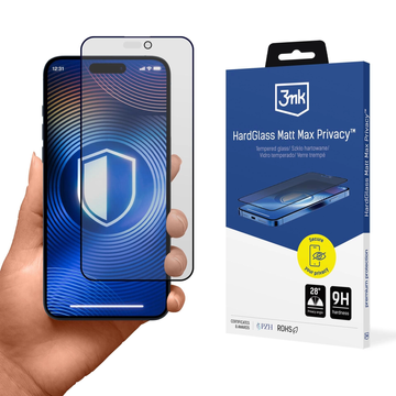 Mattes gehärtetes Glas für Apple iPhone 15 iPhone / iPhone 16 – 3mk HardGlass Matt Max Privacy