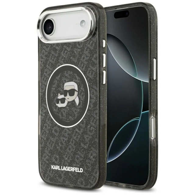 Etui Ochronne do iPhone Air Karl Lagerfeld IML Glitter K&C Heads MagSafe Czarny