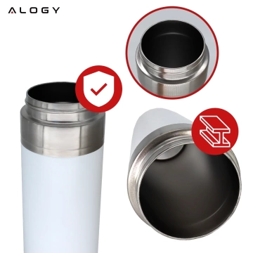 Kubek termiczny Termos Alogy ThermoGo™ 800ml Stalowy Szczelny Pakowny Podróżny do Kawy i Herbaty Sportowy Długo Trzymający Ciepło do Auta i Plecaka Biały