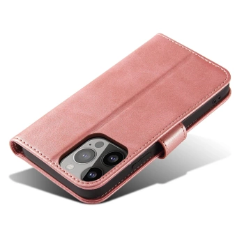 Etui na telefon Magnet Case do iPhone 13 Pro elegancki futerał etui pokrowiec z klapką i funkcją podstawki różowy