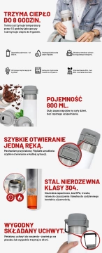 Alogy Thermos ThermoGo™ 800ml Edelstahl-Reisebecher, auslaufsicher, faltbar, ideal für Kaffee, Tee, Sport und Auto, hält Getränke lange warm, weiß