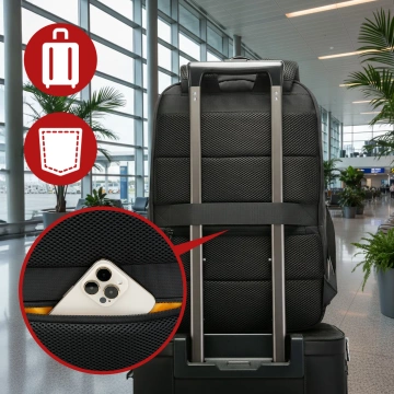 Bange wasserdichter Rucksack für 15,6-Zoll-Laptop, Stadtreisender, 45 x 30 x 16 cm, für Arbeit, Flugzeug, Herren, Damen, mit USB-Anschluss Schwarz