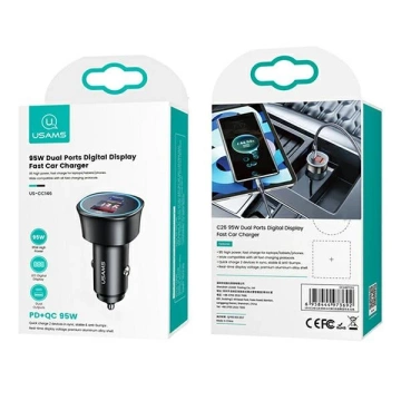 USAMS Ładowarka samochodowa 1xUSB+1xUSB-C C26 95W (only head) Fast Charge czarny/black CC146TC01 (US-CC146)