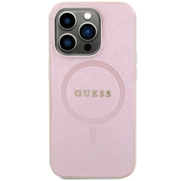 Guess GUHMP15LPSAHMCP Hülle für iPhone 15 Pro 6,1" Rot/Pink Saffiano MagSafe Hardcase