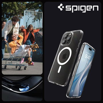 Hülle für iPhone 15 Pro Max Spigen Ultra Hybrid MagFit für MagSafe Schutzhülle aus weißem Glas Spigen Glas.TR