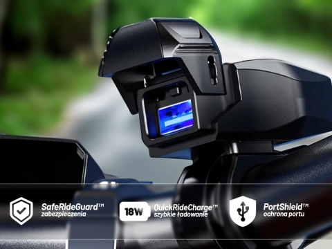 Kewig USB-A Motorradladegerät 18W, QC-Schnellladung, wasserdicht (IP65) mit Ein-/Ausschalter und LED-Hintergrundbeleuchtung, Lenkerhalterung, für Handy, Kamera und Gegensprechanlage – Schwarz