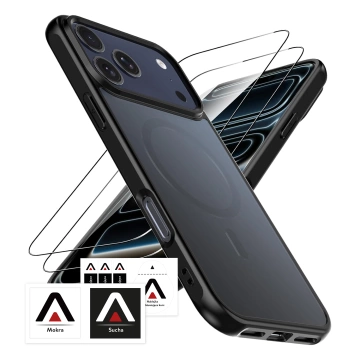 Zestaw 3w1 Etui Hybrydowe MagSafe + 2x Szkło Hartowane do Apple iPhone 17 Pro, Wzmocniona Ochrona, Odporne i Precyzyjnie Dopasowane, Alogy 3in1 Case Pack™ – Czarne