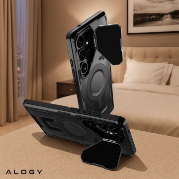 Samsung Galaxy S25 Ultra Schutzhülle mit MagSafe-Verstärkung, verstärktem Linsenschutz und Standfunktion, Alogy HeavyDuty Mag™️ Schwarz