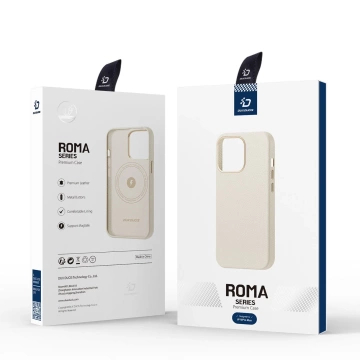 Dux Ducis Roma skórzane etui do iPhone 13 Pro Max elegancki pokrowiec z naturalnej skóry biały