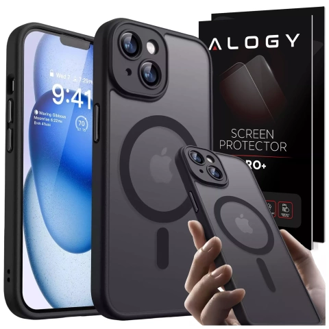 Hülle für Apple iPhone 13 Alogy MagSafe Hybrid Matte Case Matte Abdeckung mit Linsenschutz Schwarzglas