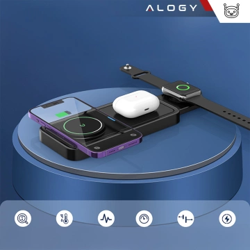 Kabelloses induktives Ladegerät Qi QC 3.0 3in1 Fast für Apple iPhone Airpods Watch Ladestation 15W schwarz