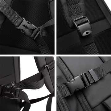 Wasserdichter Rucksack von Bange für 17-Zoll-Laptops, ideal für Stadtreisen, 47,5 x 31 x 26 cm, erweiterbar für Arbeit und Flugreisen, für Damen und Herren, schwarz