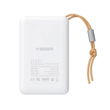 Powerbank Externer Akku VEGER MagOn mit Qi-Ladung für MagSafe 15W - 10.000mAh PD 22,5W weiß (VP1151 / W1151)