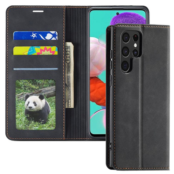 Alogy Forwenw Leder Flip Wallet Case für Samsung Galaxy S22 Ultra Schwarz