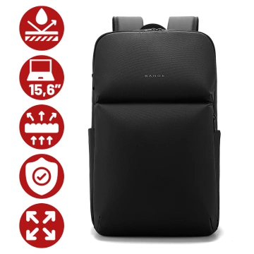 Bange wasserdichter Rucksack für 15,6-Zoll-Laptop, Stadtreisender, 45 x 30 x 16 cm, für Arbeit, Flugzeug, Herren, Damen, mit USB-Anschluss Schwarz