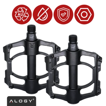 Pedały rowerowe Alogy do roweru szosowego i górskiego platformowe MTB aluminiowe komplet 2szt Aluminium z potrójnym łożyskiem Czarne