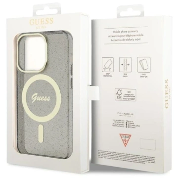 Etui na telefon Guess GUHMP14LHCMCGK do Apple iPhone 14 Pro 6.1" czarny/black hardcase Glitter Gold MagSafe
