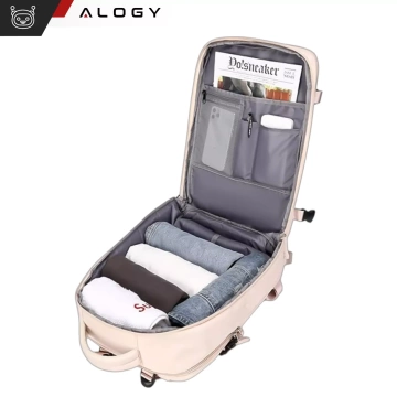 Damen-Reise-Laptop-Rucksack für Koffer, Gepäck, Flugzeug, Arbeit, Schule, 45 x 30 x 20 cm, Alogy Beige