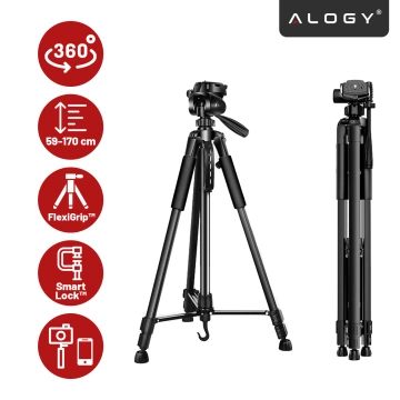 Statyw Fotograficzny Tripod Uniwersalny stojak do Kamer 1/4 uchwyt na telefon aparat 170cm Alogy Czarny