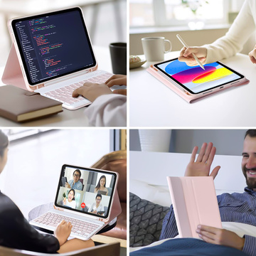 Etui ochronne z klawiatura bezprzewodowa Alogy Keyboard Case z miejscem na rysik do Apple iPad 11 gen. (2025) / 10 gen. (2022)  Różowe + Szkło