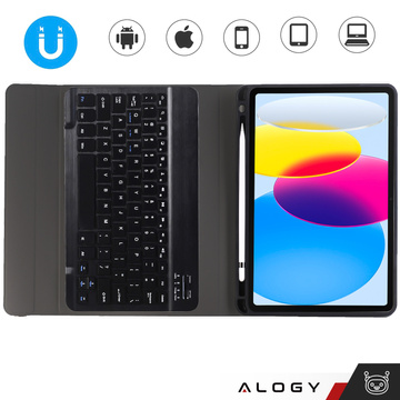 Etui ochronne z klawiatura bezprzewodowa Alogy Keyboard Case z miejscem na rysik do Apple iPad 10.9 2022 Czarne + Szkło