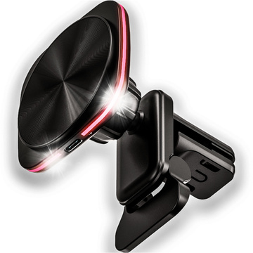 Uchwyt samochodowy na kratkę z ładowarką Mag Safe 15w do iPhone LED PD QC 3.0 do kratki wentylacyjnej auta Alogy czarny