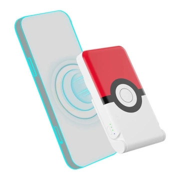 OTL Magnetische Powerbank 5000 mAh, USB-C 15 W, Pokemon Pokeball mit Ständer (Weiß-Rot)