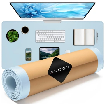 Podkładka na biurko 100×50 cm – antypoślizgowa mata ochronna z eleganckiej ekoskóry PU, pod mysz i klawiaturę, stylowa i trwała – Alogy WorkMat™ Niebieska